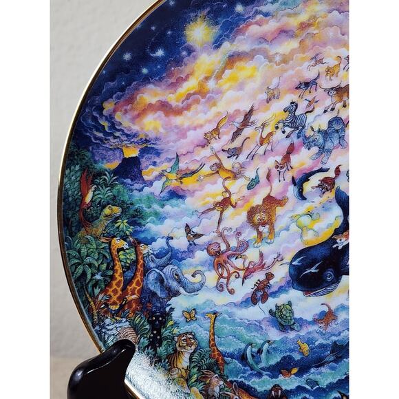Plate In the Beginning by Bill Bell 8" Animals Bible Story 1991 Porcelain Vtg - Picture 4 of 12